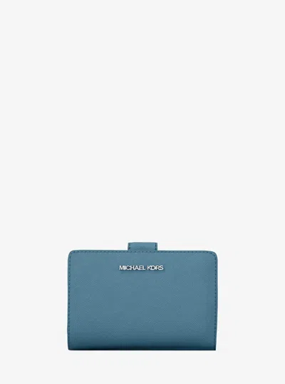 Michael Kors Outlet Medium Saffiano Leather Wallet In Blue