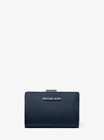 Michael Kors Outlet Medium Saffiano Leather Wallet In Blue