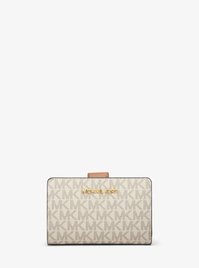 Michael Kors Outlet Medium Signature Logo Wallet In Natural