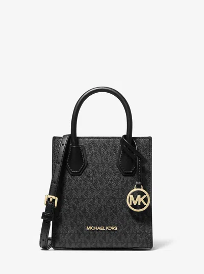 Michael Kors Outlet Mercer Extra-small Logo And Leather Crossbody Bag In Black