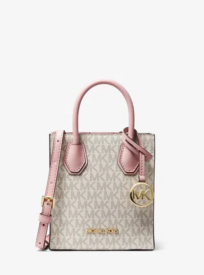 Michael Kors Outlet Mercer Extra-small Logo And Leather Crossbody Bag In Pink