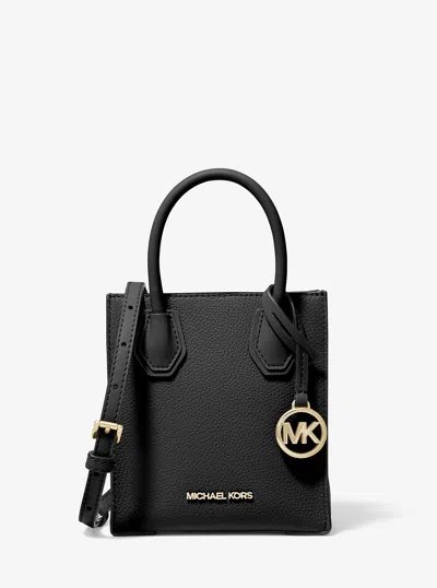 Michael Kors Outlet Mercer Extra-small Pebbled Leather Crossbody Bag In Black