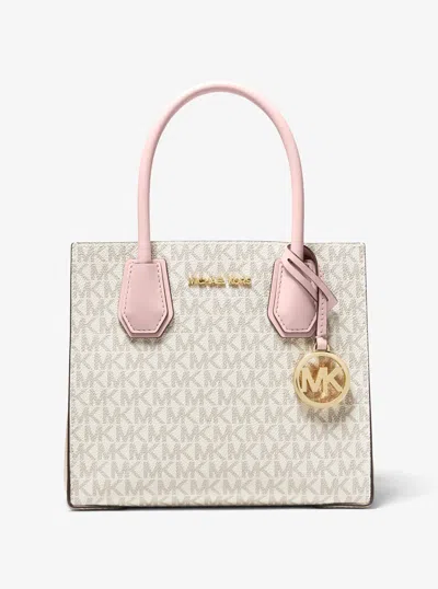 Michael Kors Outlet Mercer Medium Logo And Leather Accordion Crossbody Bag