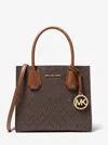 Michael Kors Outlet Mercer Medium Logo And Leather Accordion Crossbody Bag In Brown