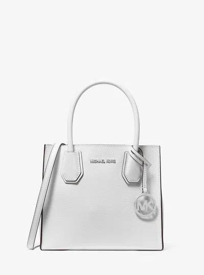 Michael Kors Outlet Mercer Medium Pebbled Leather Crossbody Bag In White