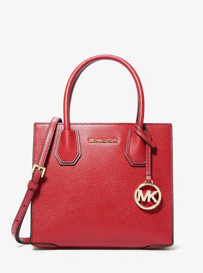 Michael Kors Outlet Mercer Medium Pebbled Leather Crossbody Bag In Red