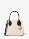 Michael Kors Outlet Mercer Medium Two-tone Pebbled Leather Crossbody Bag In White
