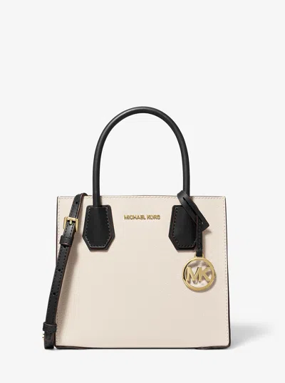 Michael Kors Outlet Mercer Medium Two-tone Pebbled Leather Crossbody Bag In White