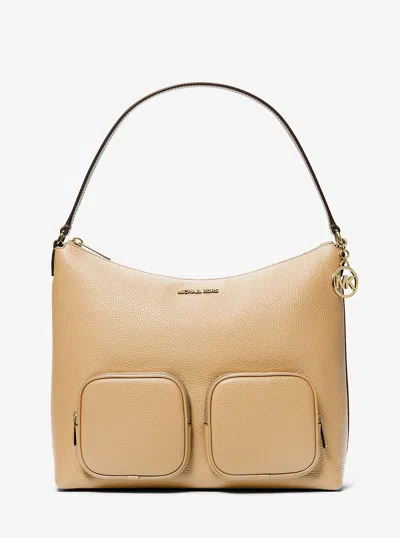Michael Kors Outlet Merritt Large Pebbled Leather Cargo Shoulder Bag In Brown