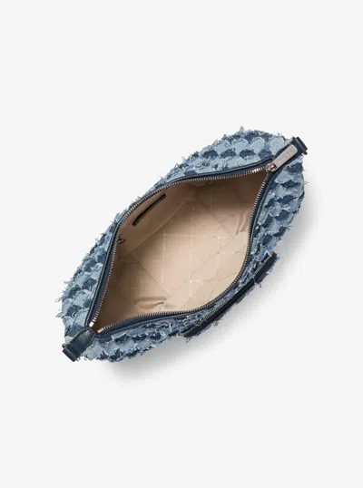 Michael Kors Outlet Merritt Medium Patchwork Denim Convertible Shoulder Bag In Blue