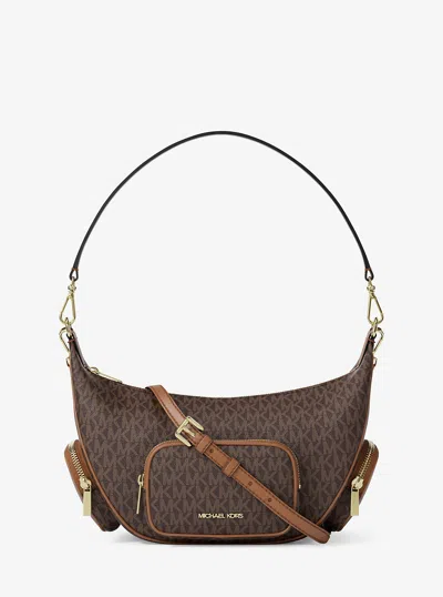 Michael Kors Outlet Merritt Medium Signature Logo Convertible Shoulder Bag In Brown
