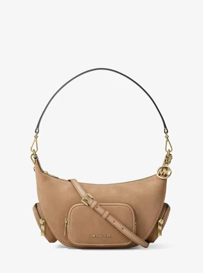 Michael Kors Outlet Merritt Medium Suede Convertible Shoulder Bag In Brown