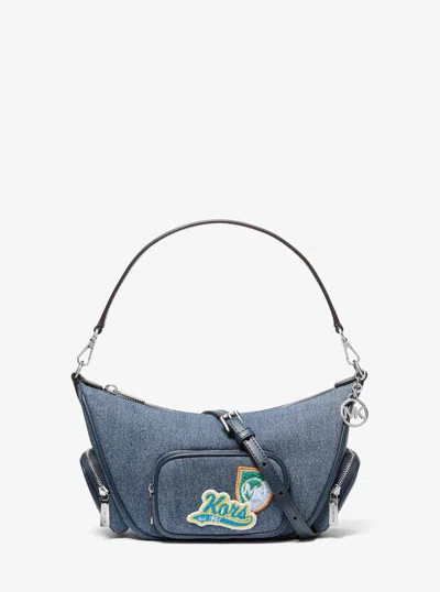 Michael Kors Outlet Merritt Small Embellished Denim Convertible Crossbody Bag In Blue