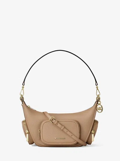 Michael Kors Outlet Merritt Small Pebbled Leather Crossbody Bag In Sand