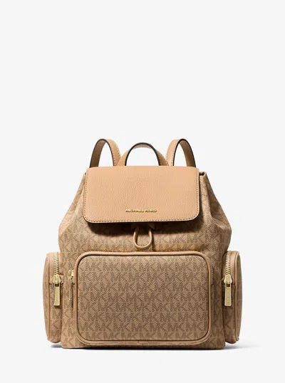 Michael Kors Outlet Merritt Small Signature Logo Cargo Backpack In Beige