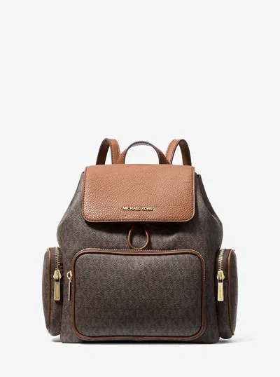 Michael Kors Outlet Merritt Small Signature Logo Cargo Backpack In Brown