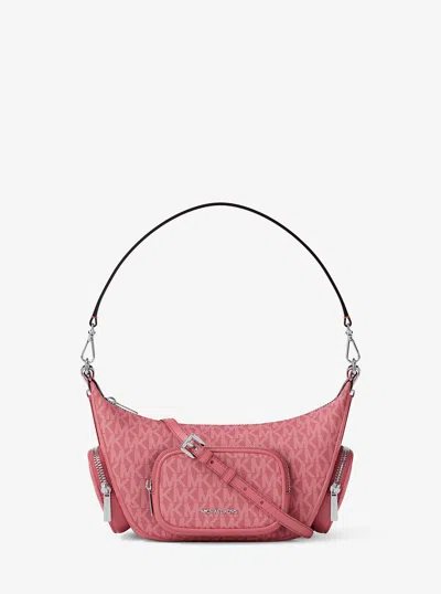 Michael Kors Outlet Merritt Small Signature Logo Convertible Shoulder Bag In Pink