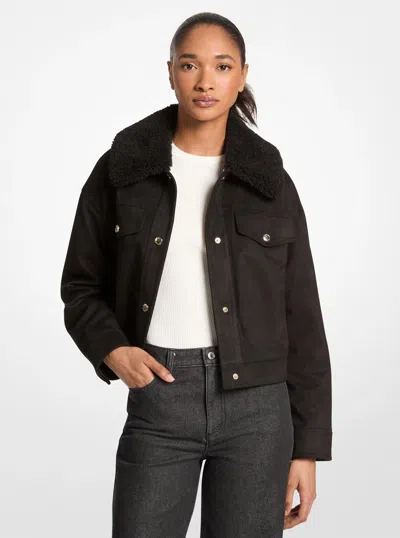 Michael Kors Outlet Microsuede Trucker Jacket In Black