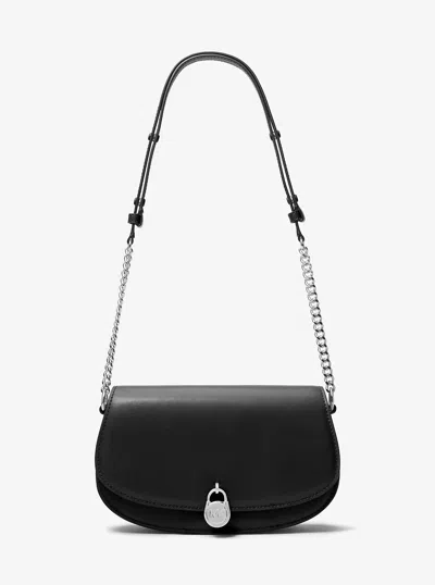 Michael Kors Outlet Mila Medium Leather Messenger Bag In Black