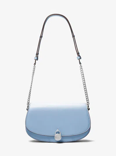 Michael Kors Outlet Mila Medium Leather Messenger Bag In Blue