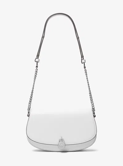 Michael Kors Outlet Mila Medium Leather Messenger Bag In White