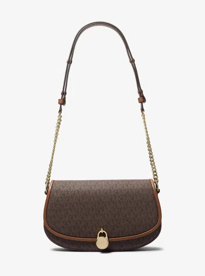 Michael Kors Outlet Mila Medium Signature Logo Messenger Bag In Brown