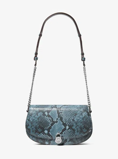 Michael Kors Outlet Mila Medium Snake Embossed Messenger Bag In Blue