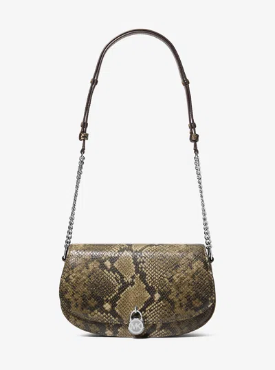 Michael Kors Outlet Mila Medium Snake Embossed Messenger Bag In Brown