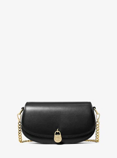 Michael Kors Outlet Mila Small Leather Crossbody Bag In Black