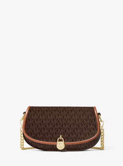 Michael Kors Outlet Mila Small Signature Logo Crossbody Bag In Brown