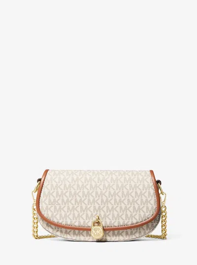Michael Kors Outlet Mila Small Signature Logo Crossbody Bag In White
