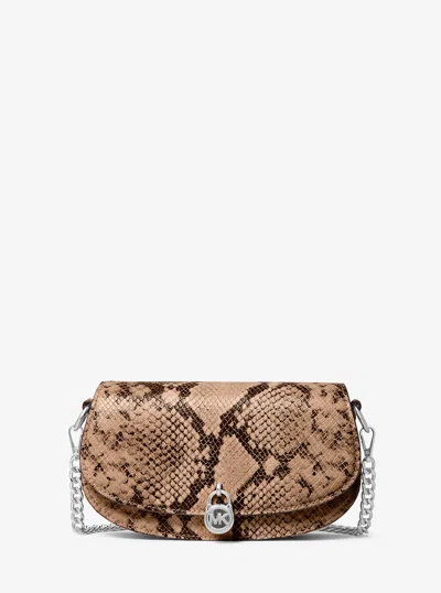 Michael Kors Outlet Mila Small Snake Embossed Convertible Crossbody Bag In White