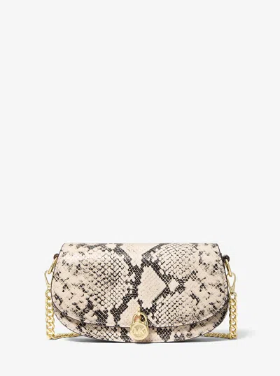 Michael Kors Outlet Mila Small Snake Embossed Crossbody Bag In White
