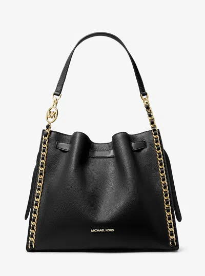 Michael Kors Outlet Mina Large Chain Shoulder Bag In Black