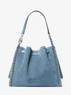 Michael Kors Outlet Mina Large Suede Chain Shoulder Bag In Blue