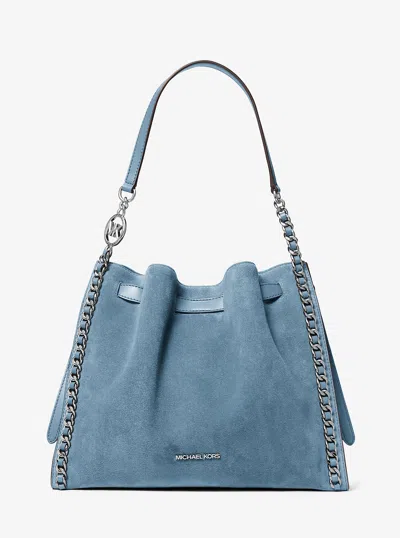 Michael Kors Outlet Mina Large Suede Chain Shoulder Bag In Blue