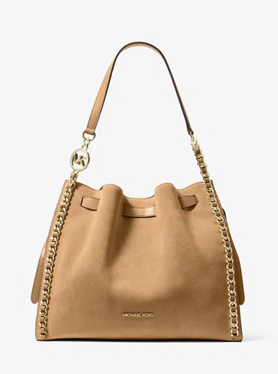 Michael Kors Outlet Mina Large Suede Chain Shoulder Bag In Brown