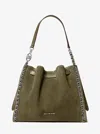 Michael Kors Outlet Mina Large Suede Chain Shoulder Bag In Green