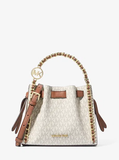 Michael Kors Outlet Mina Small Signature Logo Chain Crossbody Bag In White