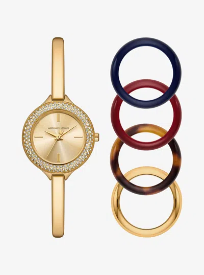 Michael Kors Outlet Mini Izzy Pavé Gold-tone Watch And Interchangeable Bezel Set