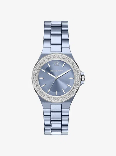 Michael Kors Outlet Mini Lennox Pavé Blue-tone Watch In Metallic