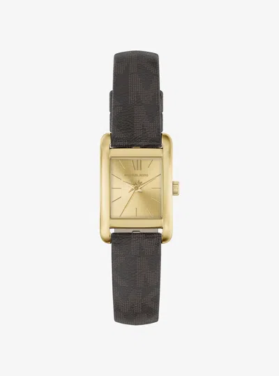 Michael Kors Outlet Mini Monroe Gold-tone And Logo Strap Watch