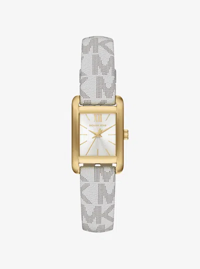 Michael Kors Outlet Mini Monroe Gold-tone And Logo Strap Watch In Gray