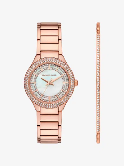 Michael Kors Outlet Mini Sylvia Pavé Rose Gold-tone Watch And Bracelet Gift Set In Multi