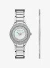 Michael Kors Outlet Mini Sylvia Pavé Silver-tone Watch And Bracelet Gift Set In Silver