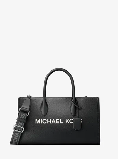 Michael Kors Outlet Mirella Medium Pebbled Leather Satchel In Black