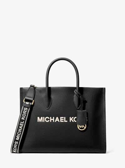 Michael Kors Outlet Mirella Medium Pebbled Leather Tote Bag In Black