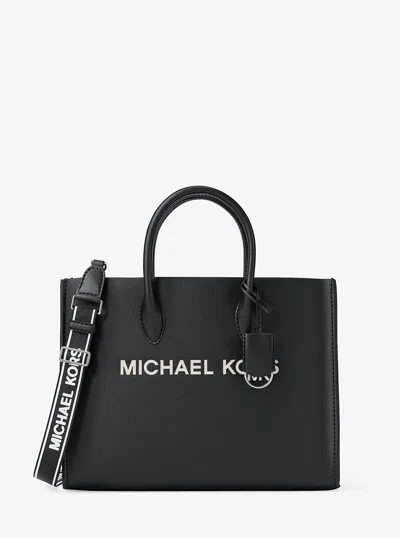 Michael Kors Outlet Mirella Medium Pebbled Leather Tote Bag In Black
