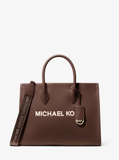 Michael Kors Outlet Mirella Medium Pebbled Leather Tote Bag In Brown