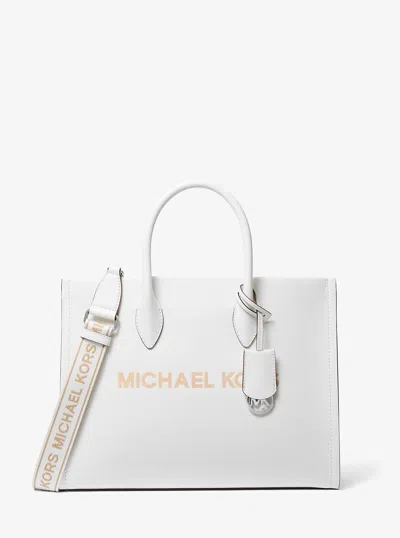 Michael Kors Outlet Mirella Medium Pebbled Leather Tote Bag In White